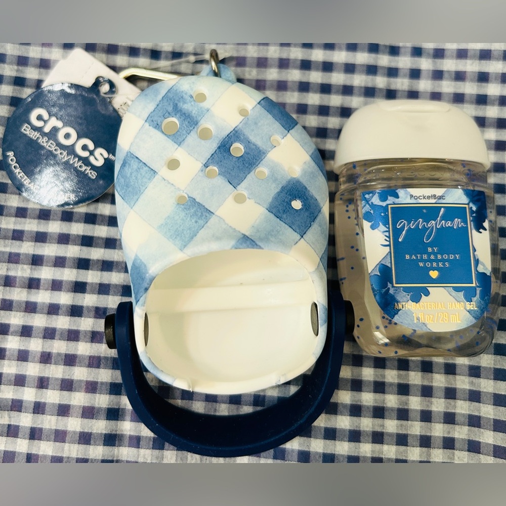 CROCS Blue Checkered Hand Sanitizer Holder with Sani